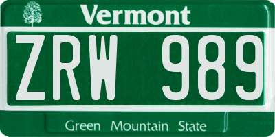 VT license plate ZRW989
