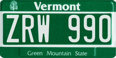 VT license plate ZRW990