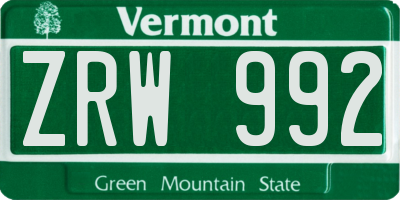 VT license plate ZRW992