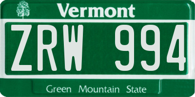 VT license plate ZRW994