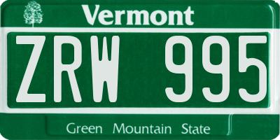 VT license plate ZRW995