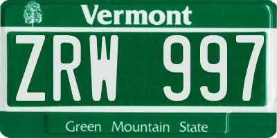VT license plate ZRW997