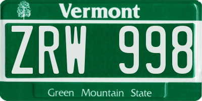 VT license plate ZRW998