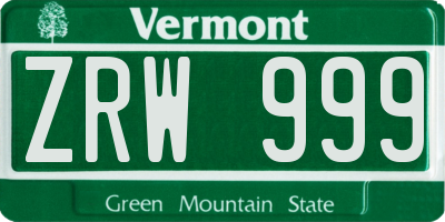 VT license plate ZRW999
