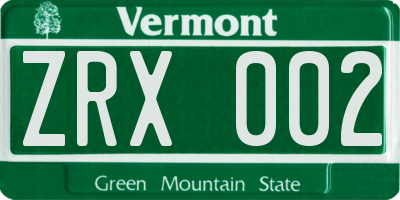 VT license plate ZRX002