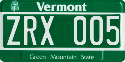 VT license plate ZRX005