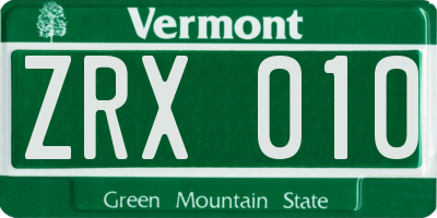 VT license plate ZRX010