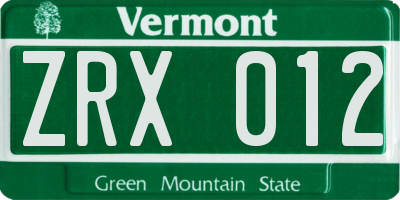 VT license plate ZRX012