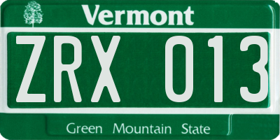 VT license plate ZRX013