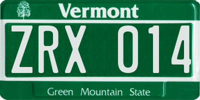VT license plate ZRX014