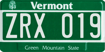 VT license plate ZRX019