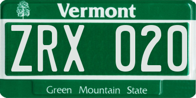 VT license plate ZRX020