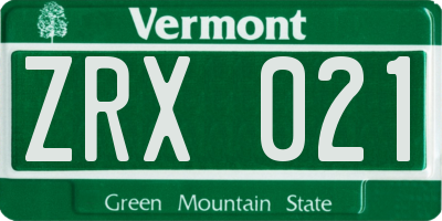 VT license plate ZRX021
