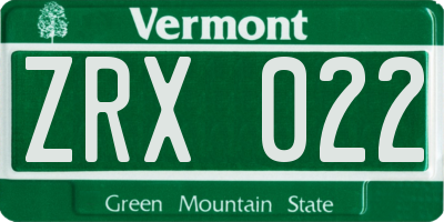 VT license plate ZRX022