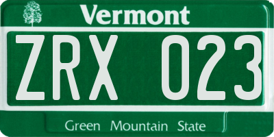 VT license plate ZRX023