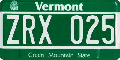 VT license plate ZRX025