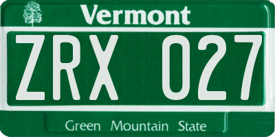 VT license plate ZRX027