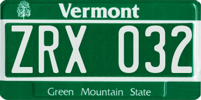 VT license plate ZRX032