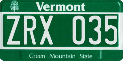 VT license plate ZRX035