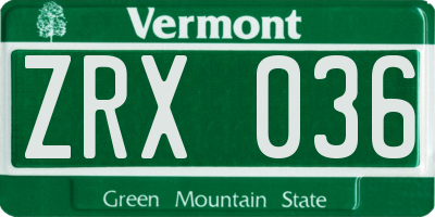 VT license plate ZRX036
