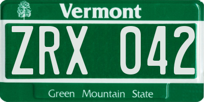 VT license plate ZRX042