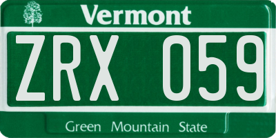 VT license plate ZRX059