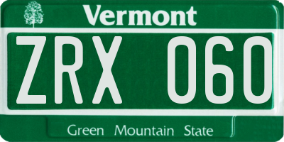 VT license plate ZRX060