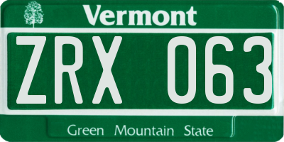 VT license plate ZRX063