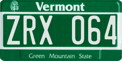 VT license plate ZRX064