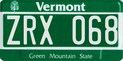 VT license plate ZRX068