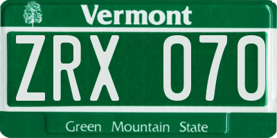 VT license plate ZRX070