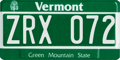 VT license plate ZRX072