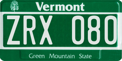 VT license plate ZRX080