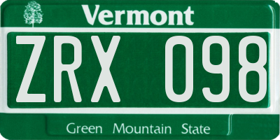 VT license plate ZRX098