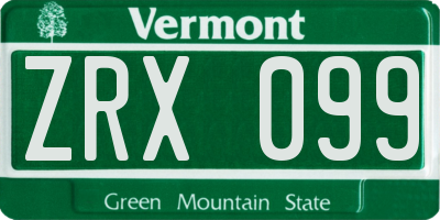 VT license plate ZRX099