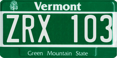 VT license plate ZRX103