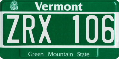 VT license plate ZRX106