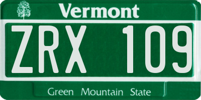 VT license plate ZRX109