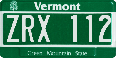 VT license plate ZRX112