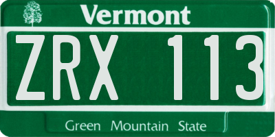 VT license plate ZRX113