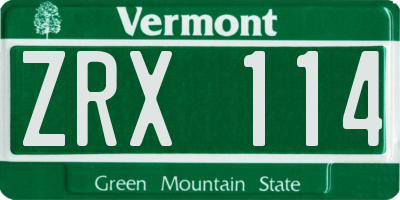 VT license plate ZRX114