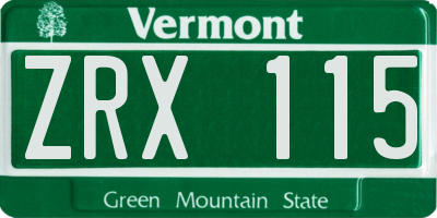 VT license plate ZRX115