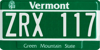 VT license plate ZRX117