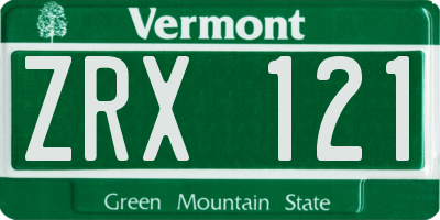 VT license plate ZRX121