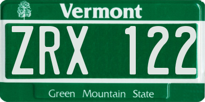 VT license plate ZRX122