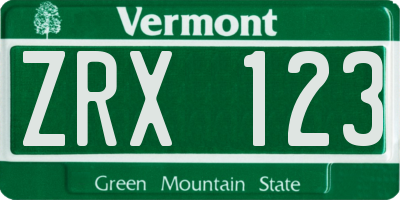VT license plate ZRX123