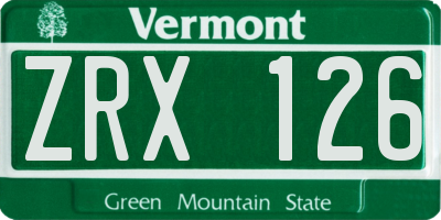 VT license plate ZRX126
