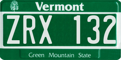 VT license plate ZRX132