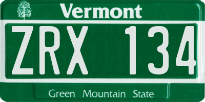 VT license plate ZRX134