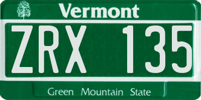 VT license plate ZRX135